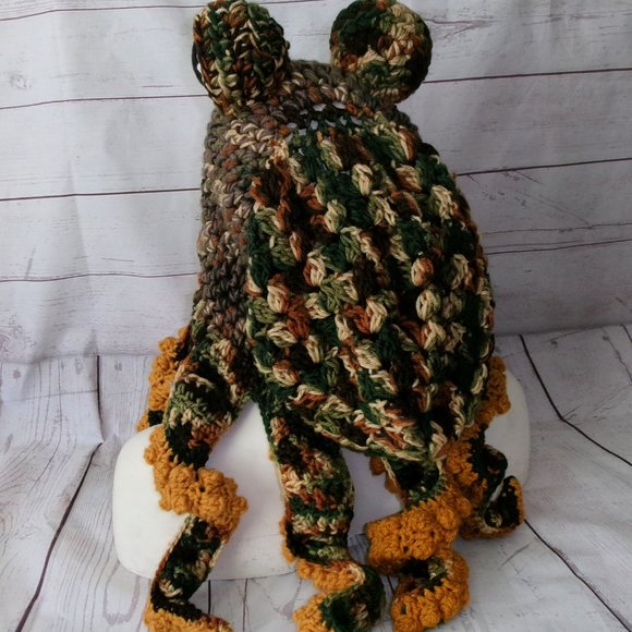 Crochet Camouflage Octopus Hat adult Size